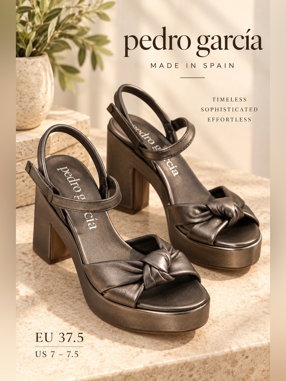 Pedro García Metallic Bronze Leather Knotted Platform Sandals 37.5